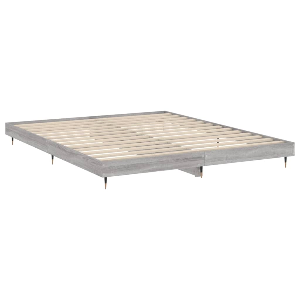 Bedframe bewerkt hout grijs sonoma eikenkleurig 200x200 cm is nu te koop bij PeponiXL, paradijselijk wonen!