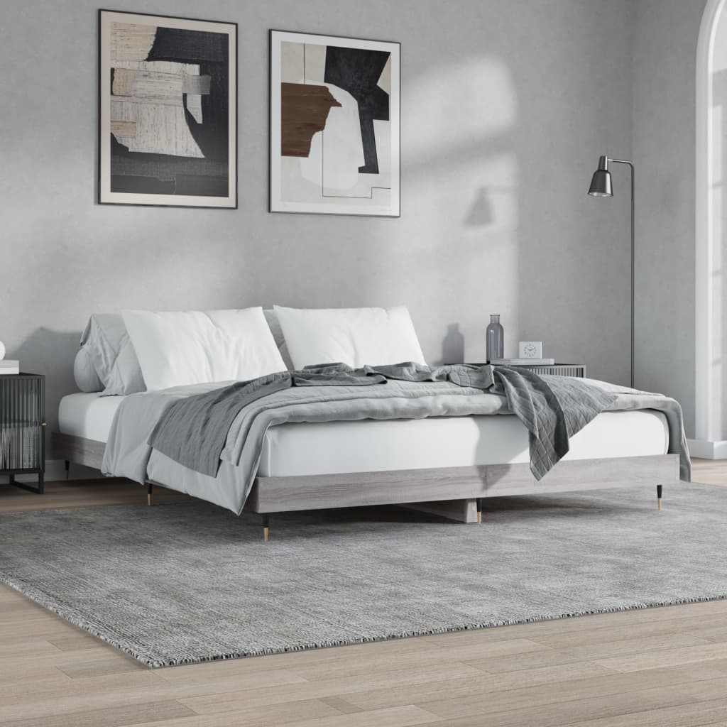 Bedframe bewerkt hout grijs sonoma eikenkleurig 200x200 cm is nu te koop bij PeponiXL, paradijselijk wonen!