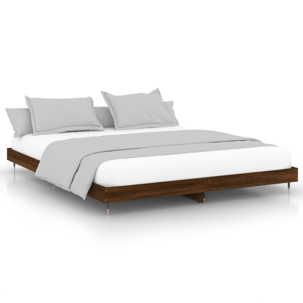 Bedframe zonder matras 200x200 cm spaanplaat bruin eikenkleurig is nu te koop bij PeponiXL, paradijselijk wonen!