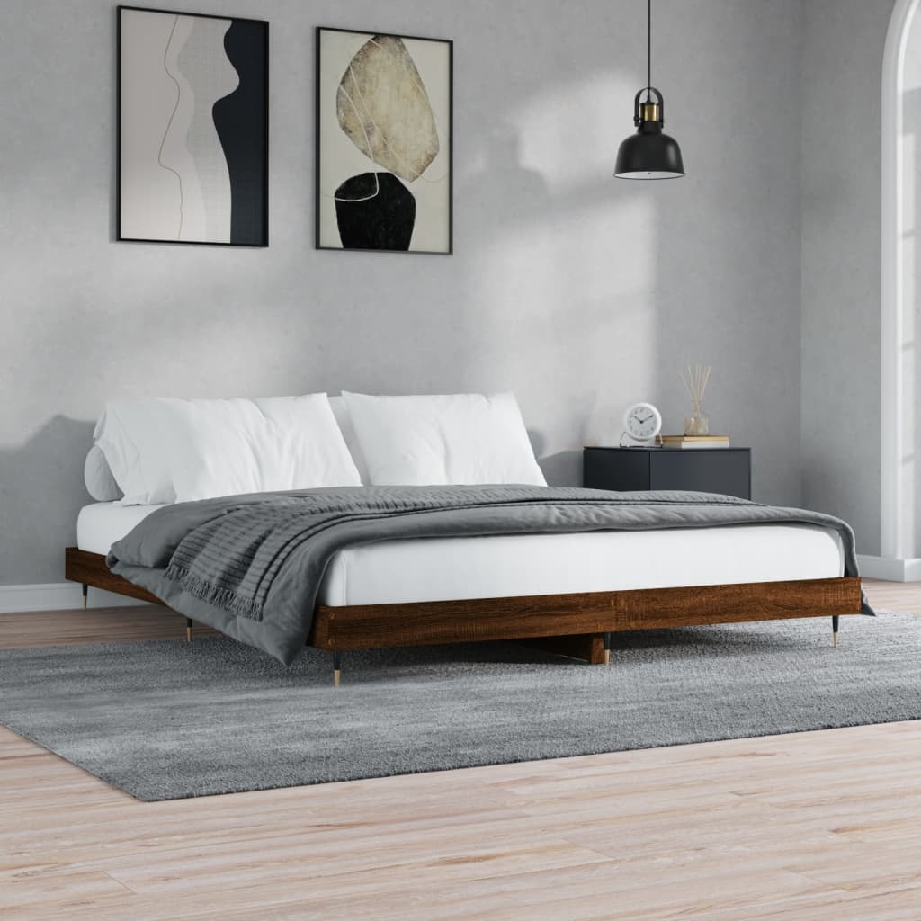Bedframe zonder matras 200x200 cm spaanplaat bruin eikenkleurig is nu te koop bij PeponiXL, paradijselijk wonen!