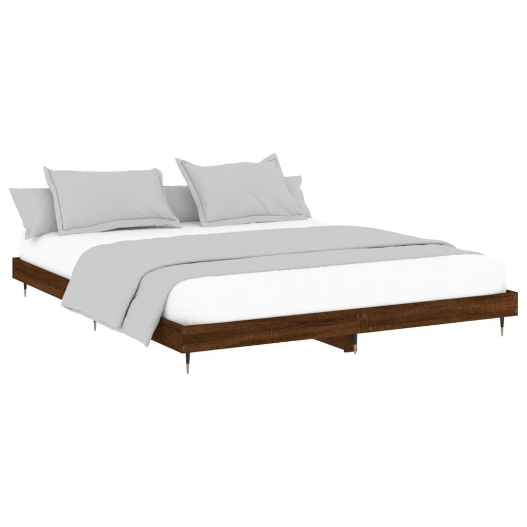 Bedframe zonder matras 200x200 cm spaanplaat bruin eikenkleurig is nu te koop bij PeponiXL, paradijselijk wonen!