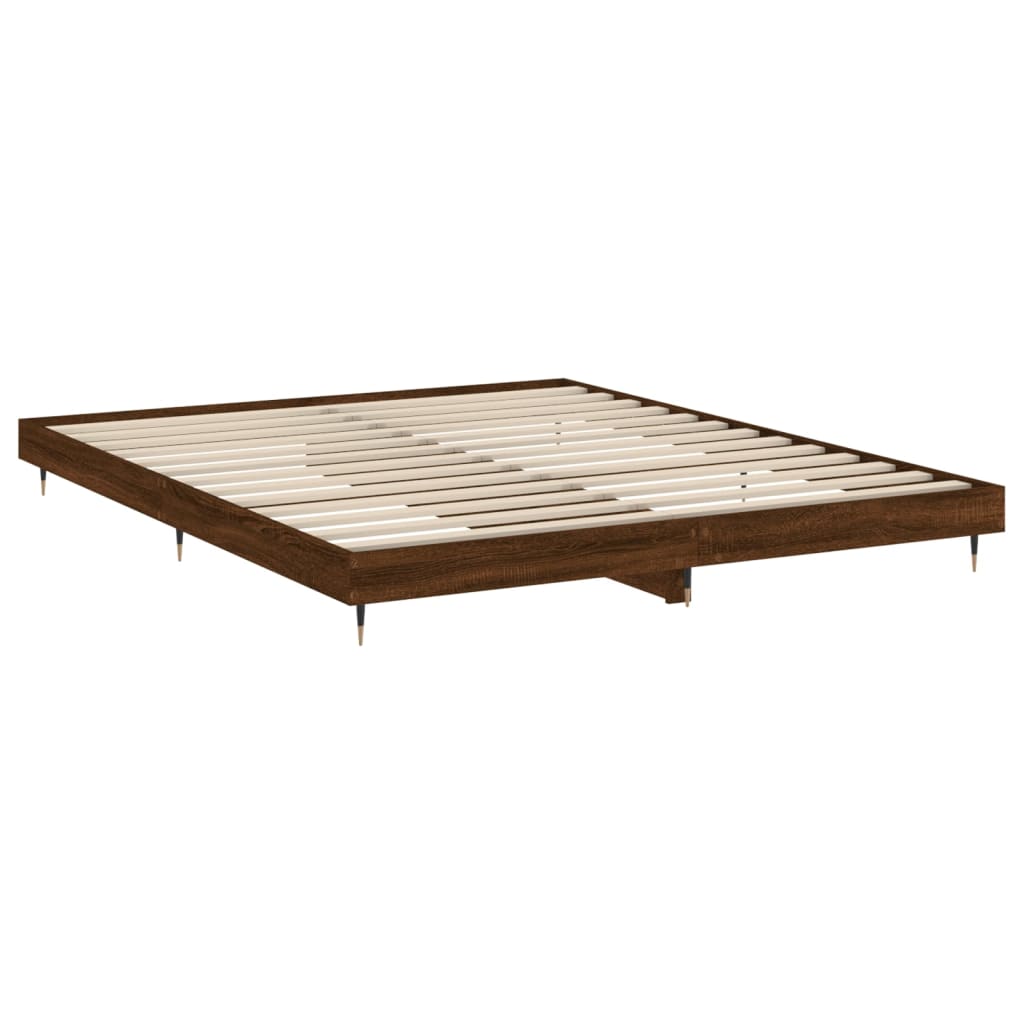 Bedframe zonder matras 200x200 cm spaanplaat bruin eikenkleurig is nu te koop bij PeponiXL, paradijselijk wonen!