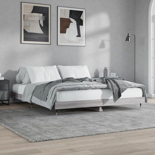 Bedframe bewerkt hout grijs sonoma eikenkleurig 120x200 cm is nu te koop bij PeponiXL, paradijselijk wonen!