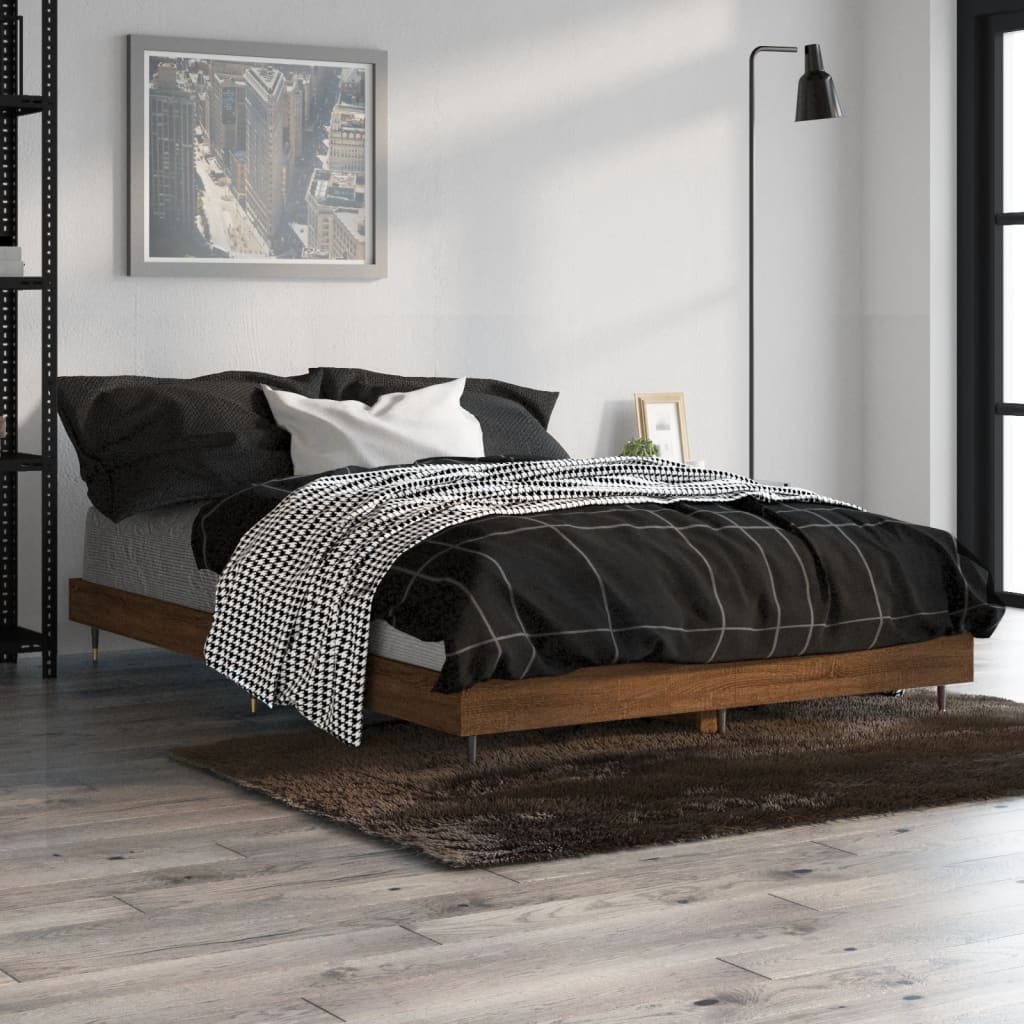 Bedframe zonder matras bewerkt hout bruin eikenkleur 120x190 cm is nu te koop bij PeponiXL, paradijselijk wonen!