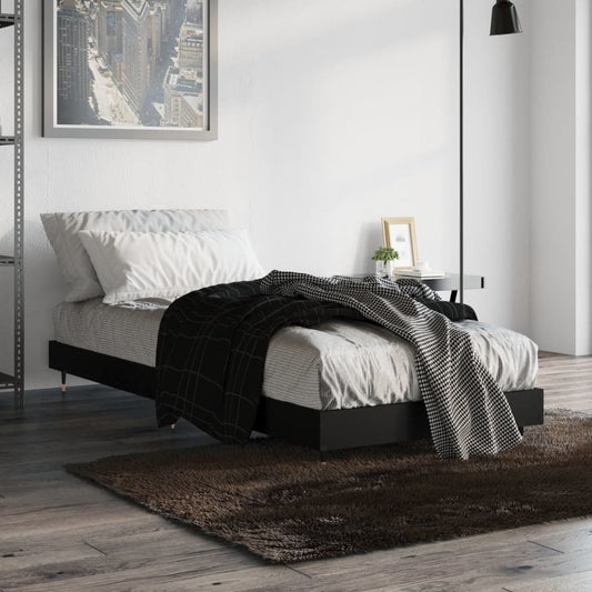 Bedframe bewerkt hout zwart 75x190 cm is nu te koop bij PeponiXL, paradijselijk wonen!