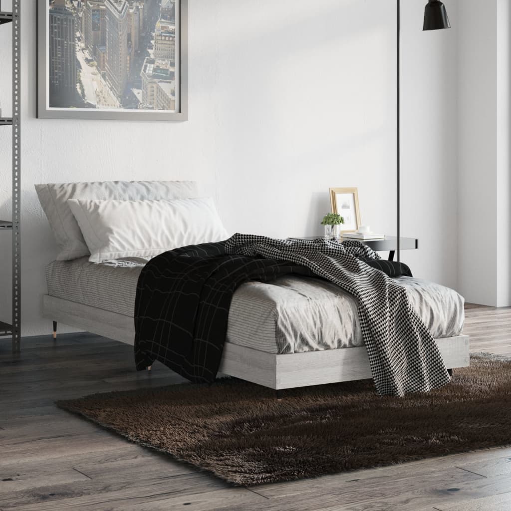 Bedframe bewerkt hout grijs sonoma eikenkleurig 75x190 cm is nu te koop bij PeponiXL, paradijselijk wonen!