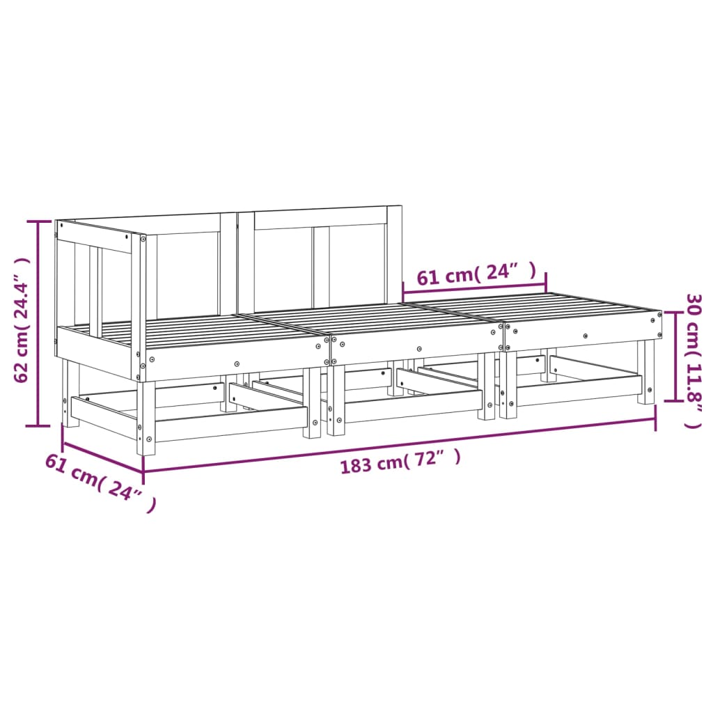 3-delige Loungeset massief grenenhout wit is nu te koop bij PeponiXL, paradijselijk wonen!