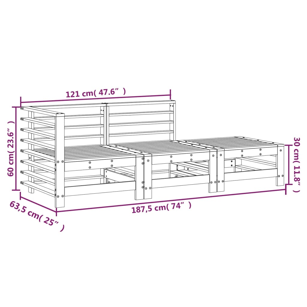 3-delige Loungeset massief grenenhout is nu te koop bij PeponiXL, paradijselijk wonen!