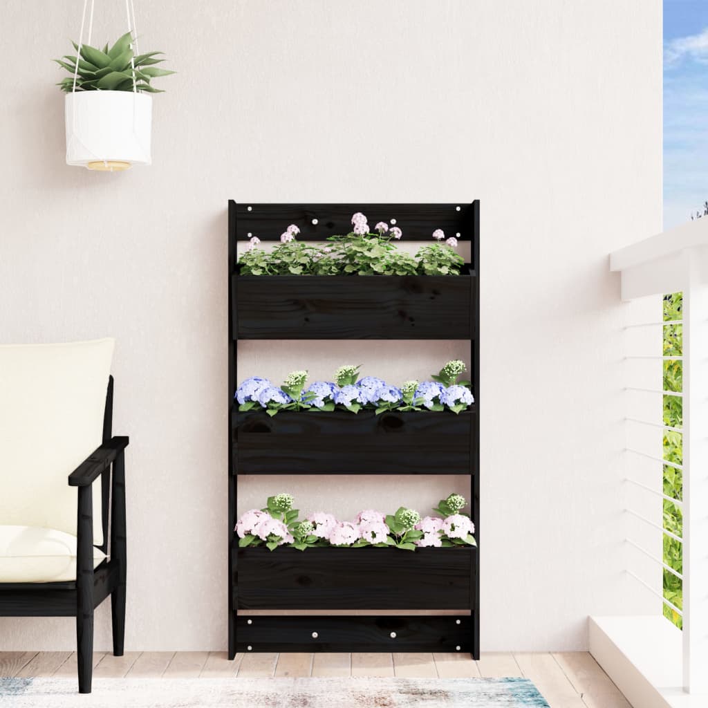 Plantenbak wandmontage 3-laags 60x18,5x110 cm grenenhout zwart is nu te koop bij PeponiXL, paradijselijk wonen!