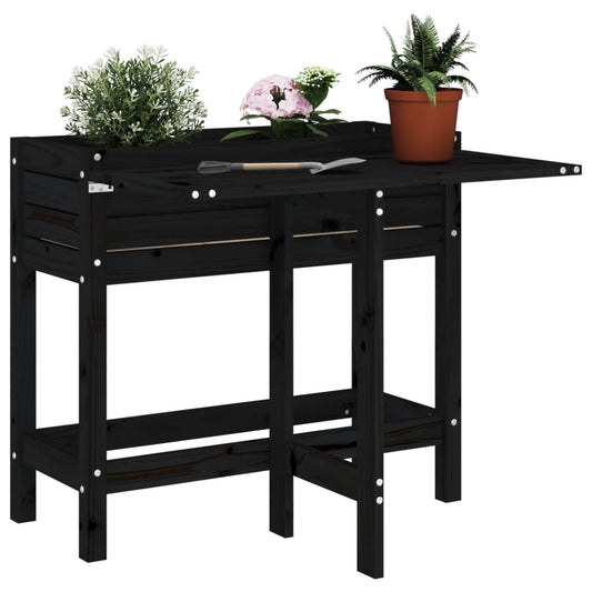 Plantenbak met inklapbaar tafelblad massief grenenhout zwart is nu te koop bij PeponiXL, paradijselijk wonen!