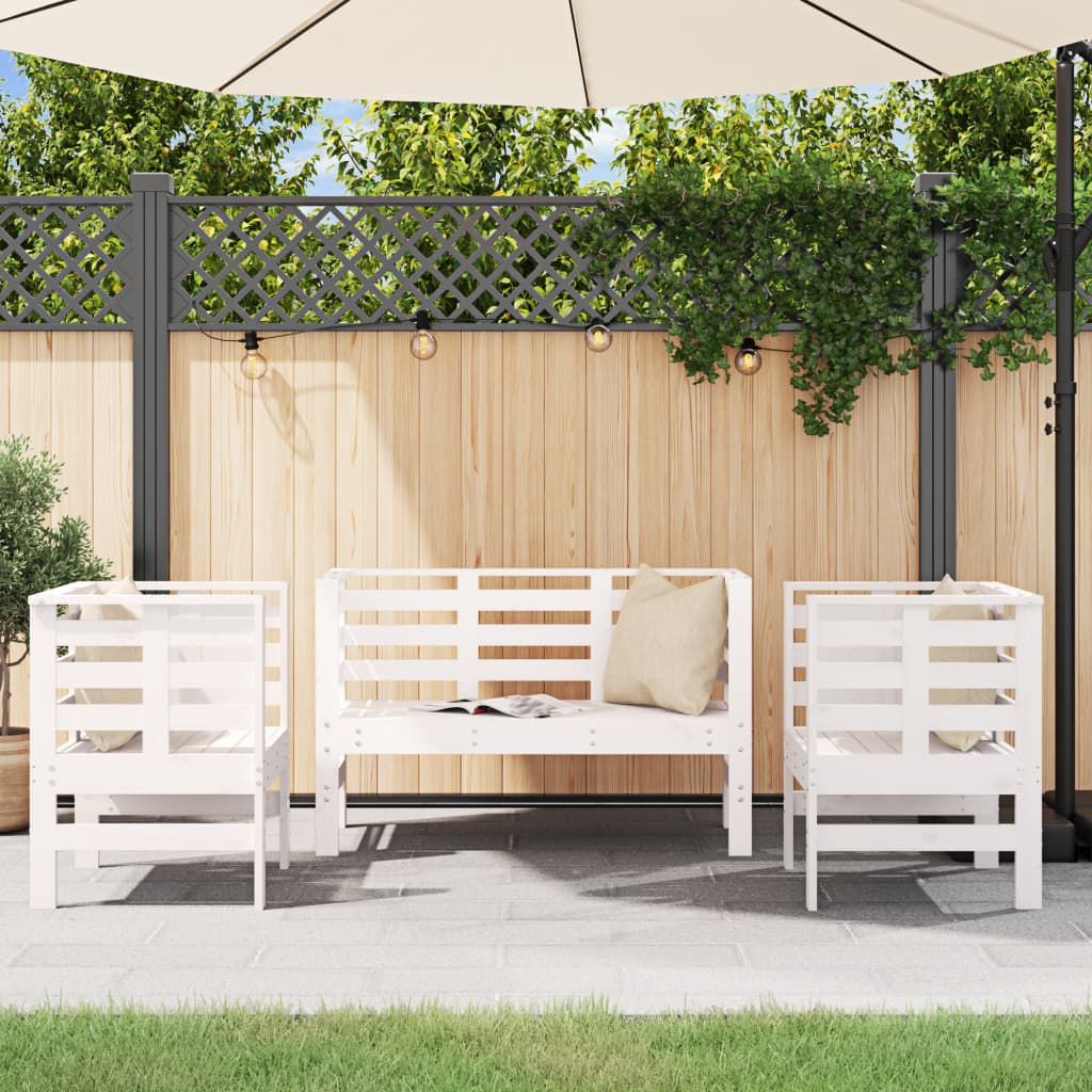 3-delige Loungeset massief grenenhout wit is nu te koop bij PeponiXL, paradijselijk wonen!