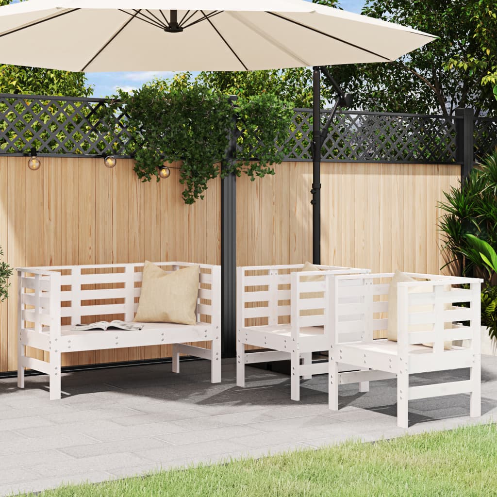 3-delige Loungeset massief grenenhout wit is nu te koop bij PeponiXL, paradijselijk wonen!