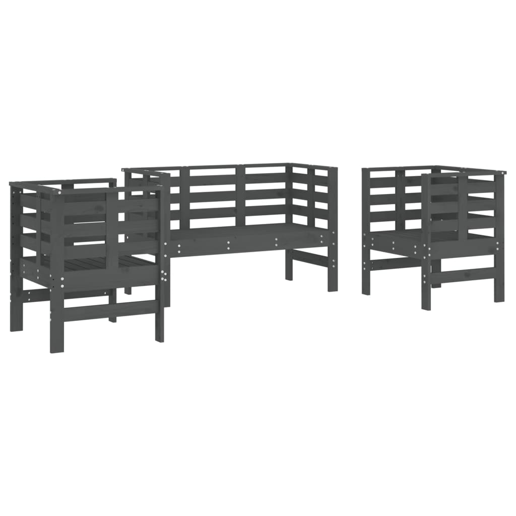 3-delige Loungeset massief grenenhout grijs is nu te koop bij PeponiXL, paradijselijk wonen!
