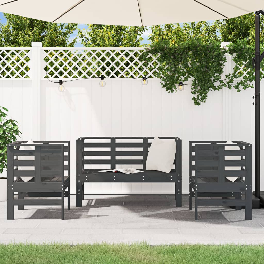 3-delige Loungeset massief grenenhout grijs is nu te koop bij PeponiXL, paradijselijk wonen!