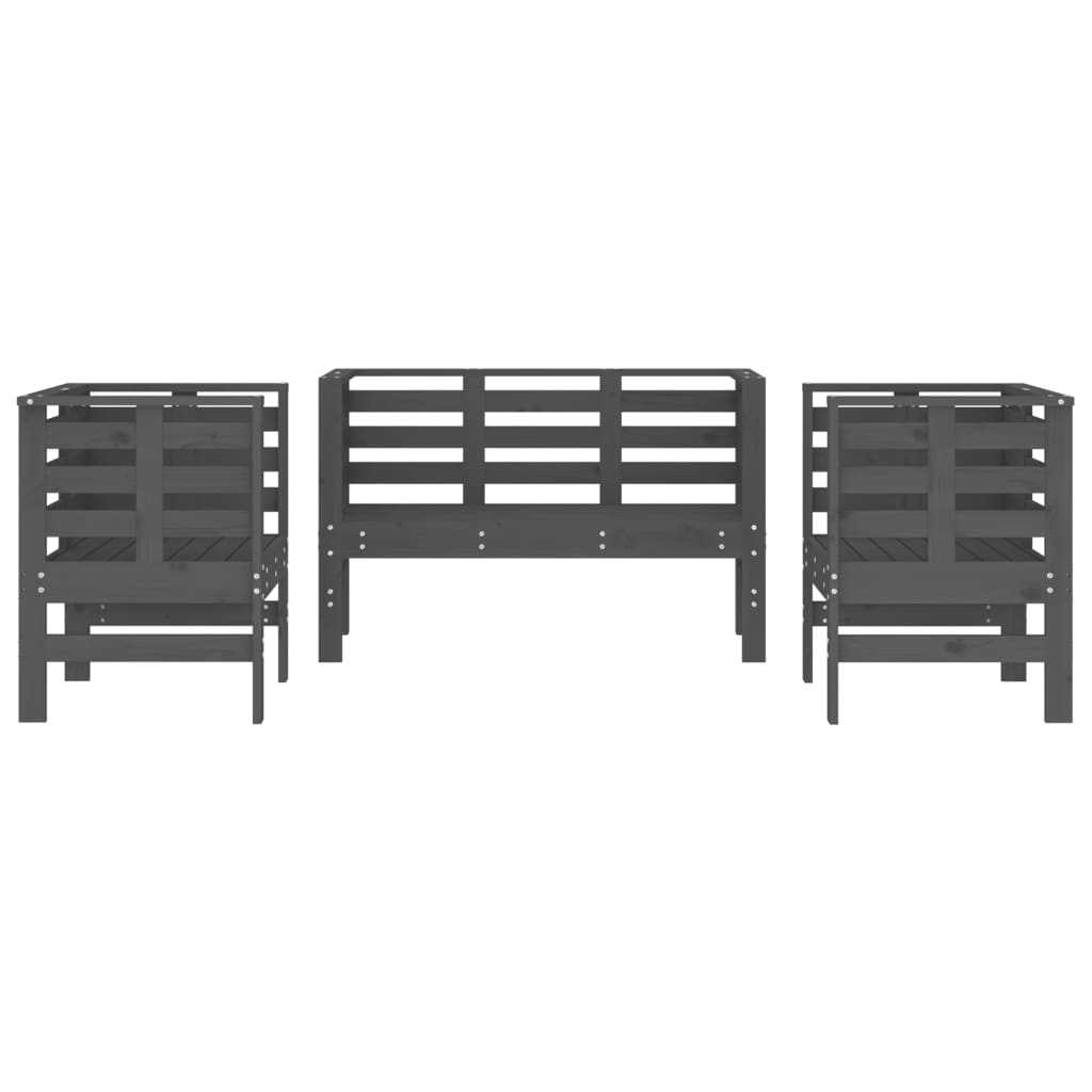 3-delige Loungeset massief grenenhout grijs is nu te koop bij PeponiXL, paradijselijk wonen!