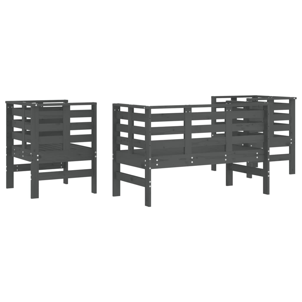 3-delige Loungeset massief grenenhout grijs is nu te koop bij PeponiXL, paradijselijk wonen!