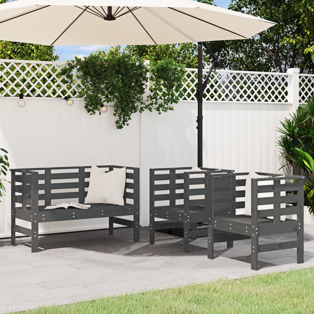 3-delige Loungeset massief grenenhout grijs is nu te koop bij PeponiXL, paradijselijk wonen!