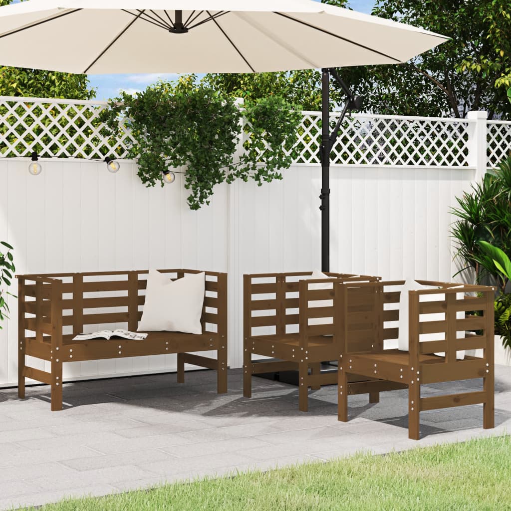3-delige Loungeset massief grenenhout honingbruin is nu te koop bij PeponiXL, paradijselijk wonen!