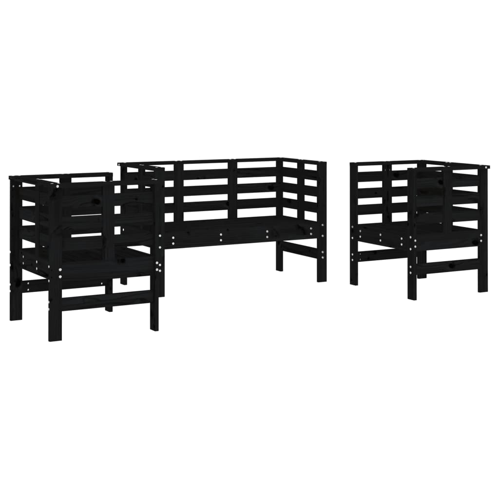 3-delige Loungeset massief grenenhout zwart is nu te koop bij PeponiXL, paradijselijk wonen!