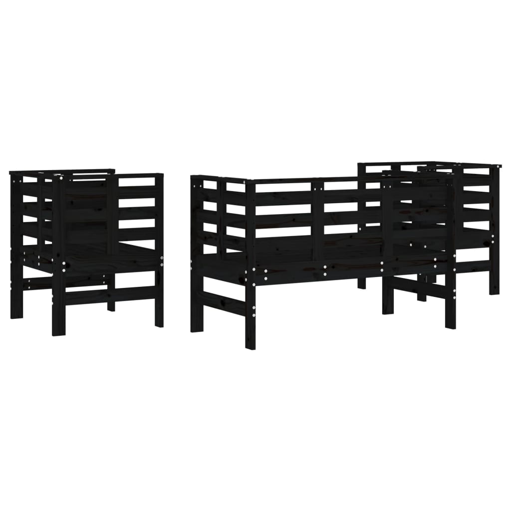 3-delige Loungeset massief grenenhout zwart is nu te koop bij PeponiXL, paradijselijk wonen!