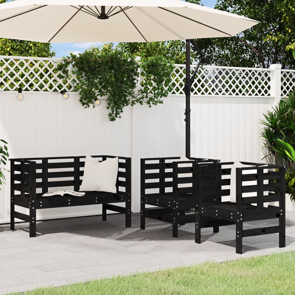 3-delige Loungeset massief grenenhout zwart is nu te koop bij PeponiXL, paradijselijk wonen!