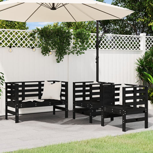3-delige Loungeset massief grenenhout zwart is nu te koop bij PeponiXL, paradijselijk wonen!