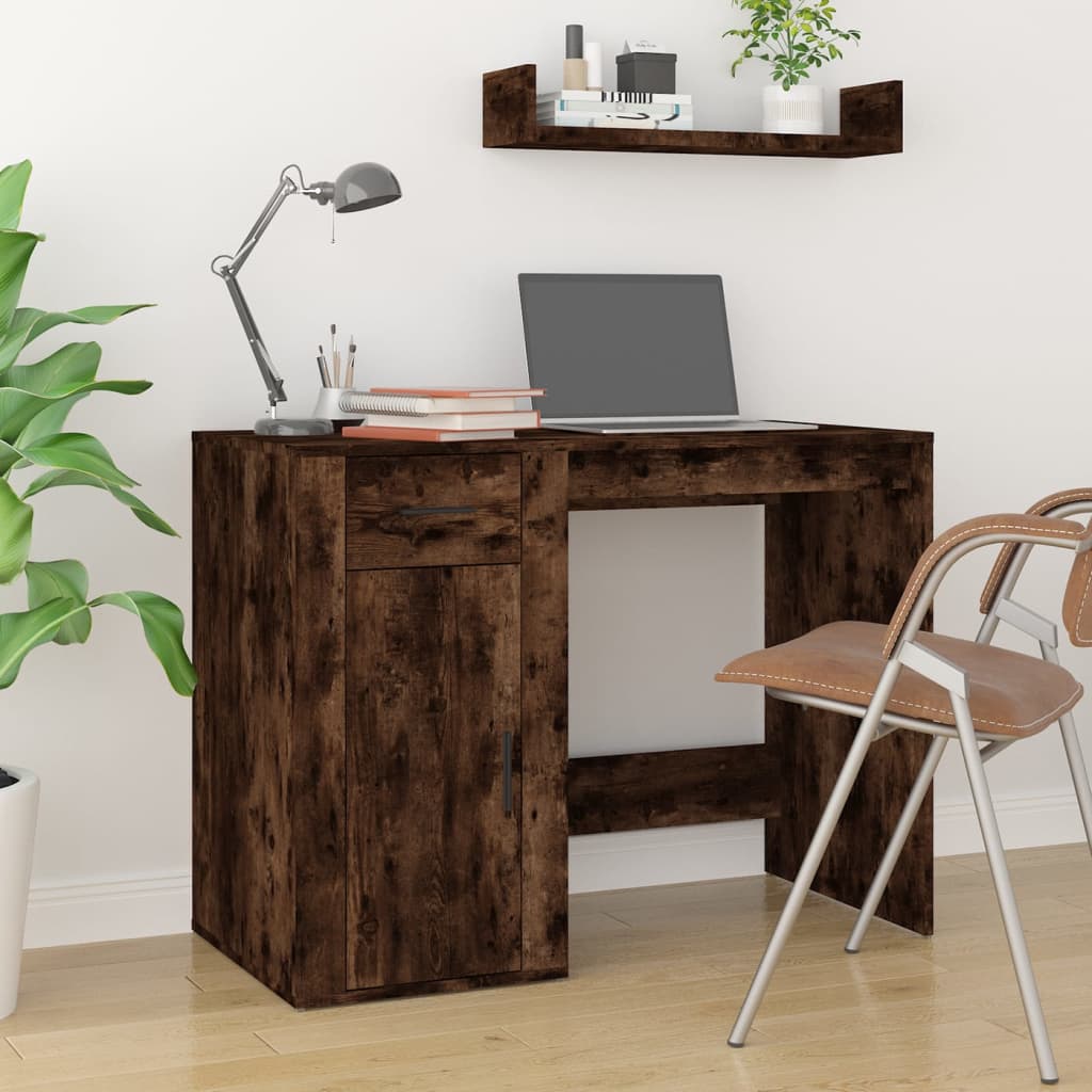 Bureau met kast bewerkt hout gerookt eikenkleurig is nu te koop bij PeponiXL, paradijselijk wonen!