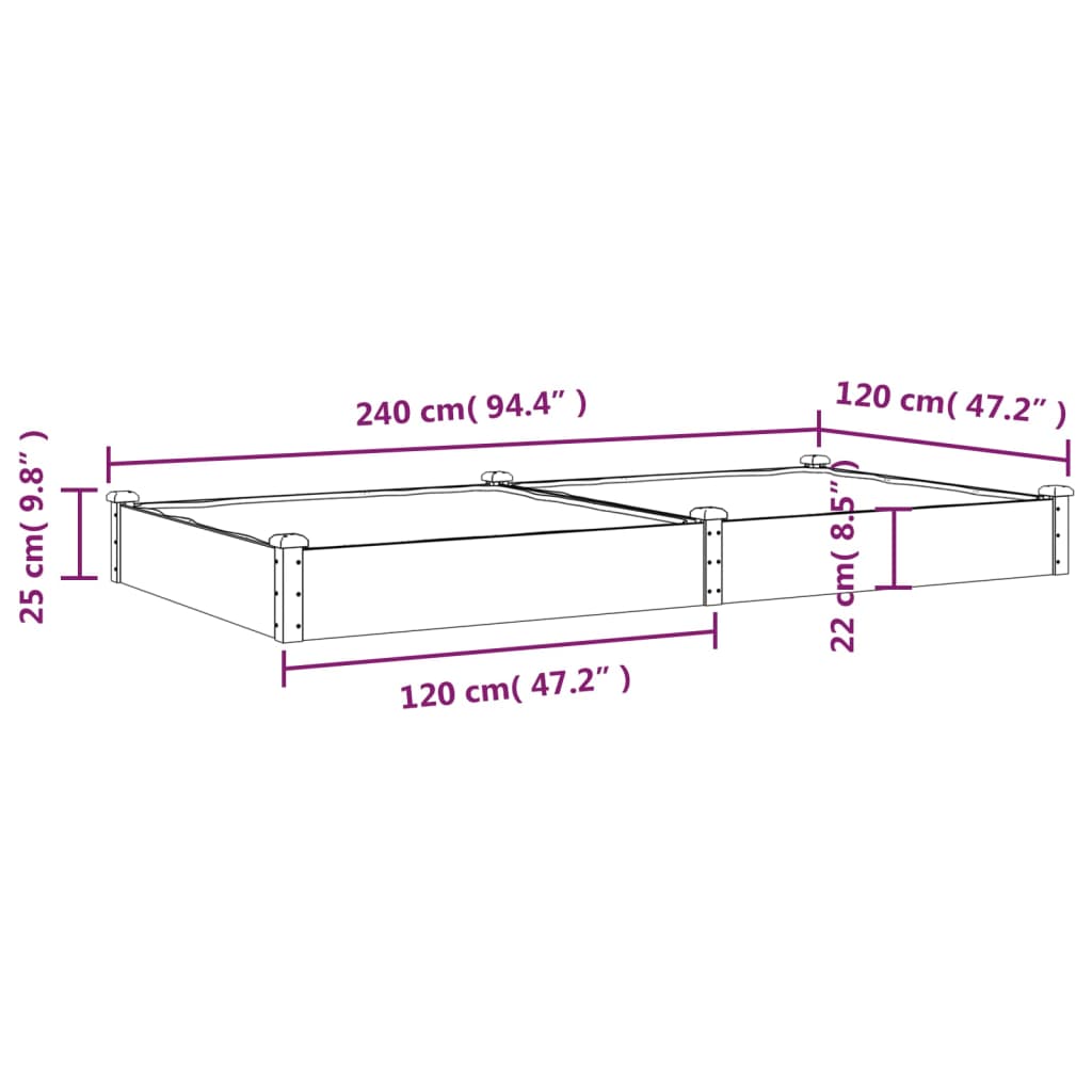 Plantenbak verhoogd met voering 240x120x25 cm vurenhout grijs is nu te koop bij PeponiXL, paradijselijk wonen!