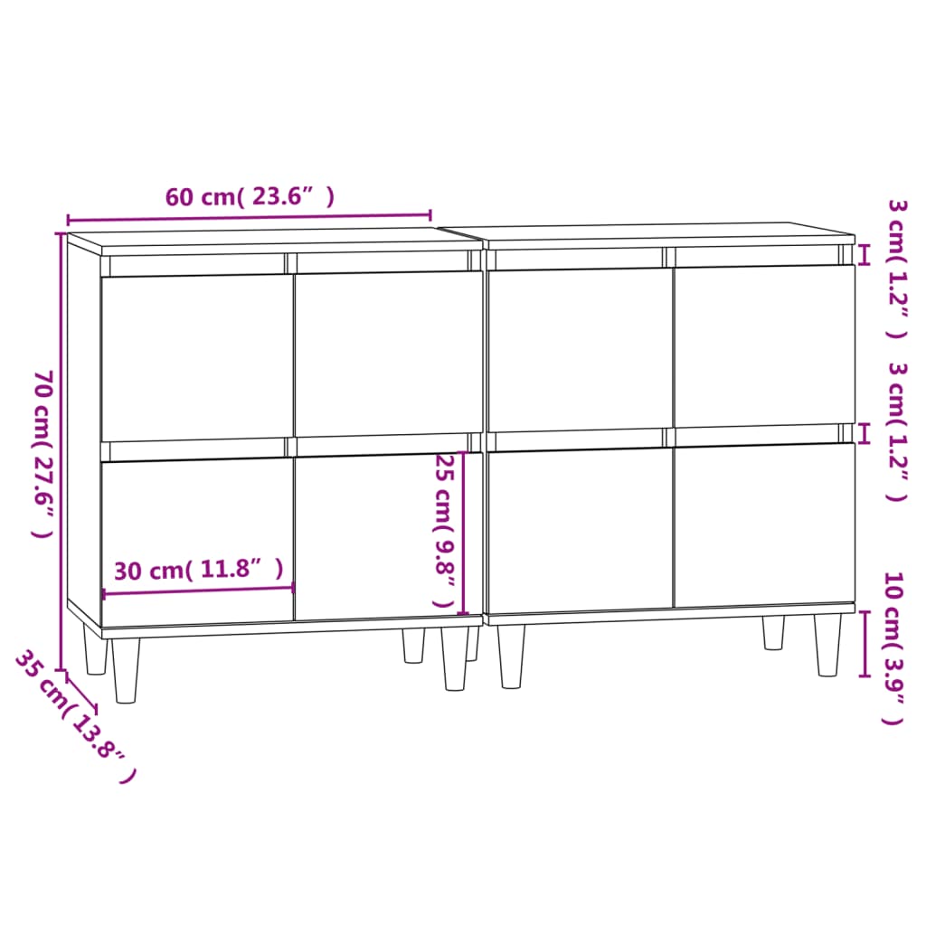 Dressoirs 2 st 60x35x70 cm bewerkt hout betongrijs is nu te koop bij PeponiXL, paradijselijk wonen!