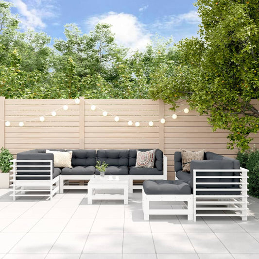 10-delige Loungeset met kussens massief hout wit is nu te koop bij PeponiXL, paradijselijk wonen!