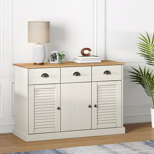 Dressoir met lades VIGO 113x40x75 cm massief grenenhout wit is nu te koop bij PeponiXL, paradijselijk wonen!