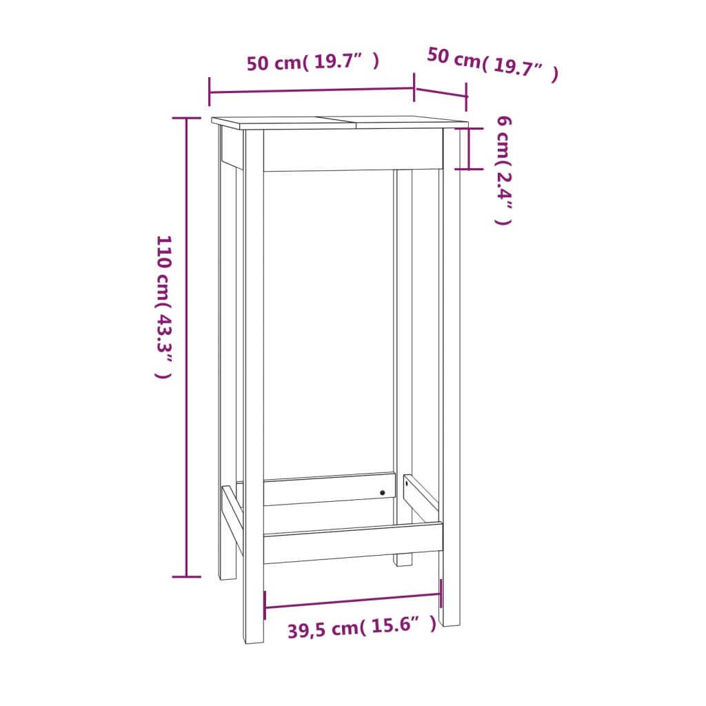 Bartafel 50x50x110 cm massief grenenhout wit is nu te koop bij PeponiXL, paradijselijk wonen!