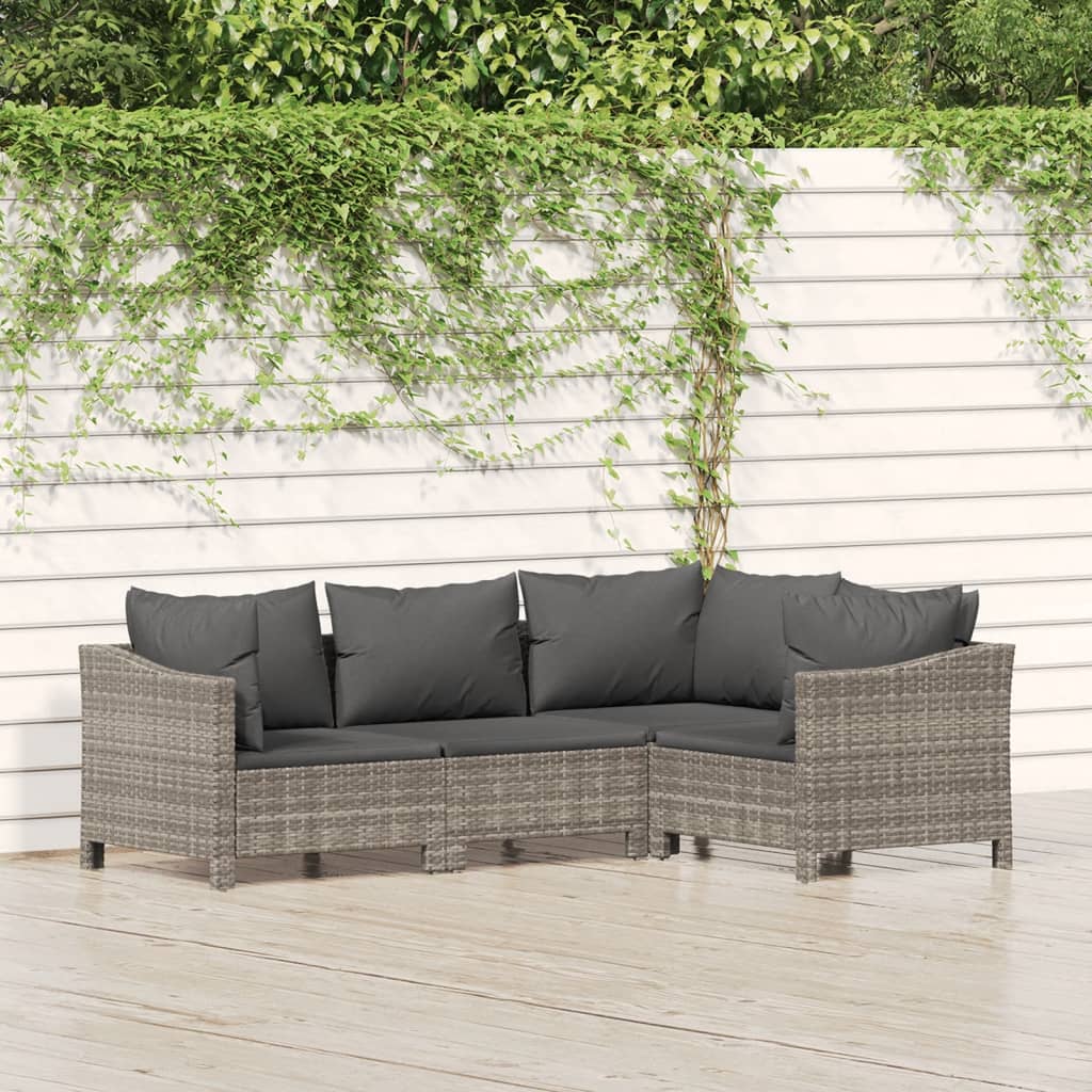 4-delige Loungeset met kussens poly rattan grijs is nu te koop bij PeponiXL, paradijselijk wonen!