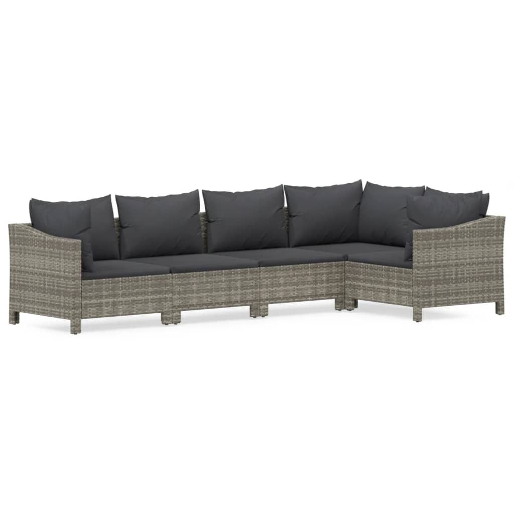 5-delige Loungeset met kussens poly rattan grijs is nu te koop bij PeponiXL, paradijselijk wonen!