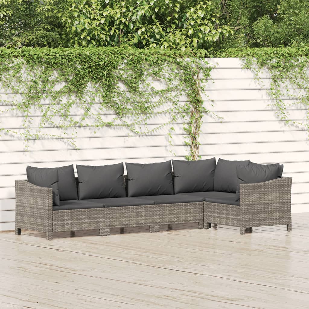 5-delige Loungeset met kussens poly rattan grijs is nu te koop bij PeponiXL, paradijselijk wonen!