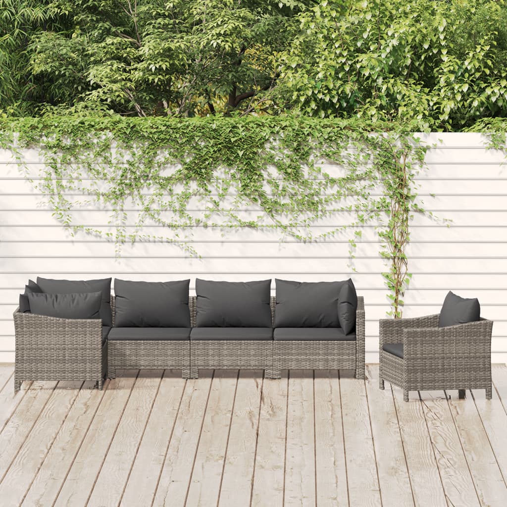 6-delige Loungeset met kussens poly rattan grijs is nu te koop bij PeponiXL, paradijselijk wonen!