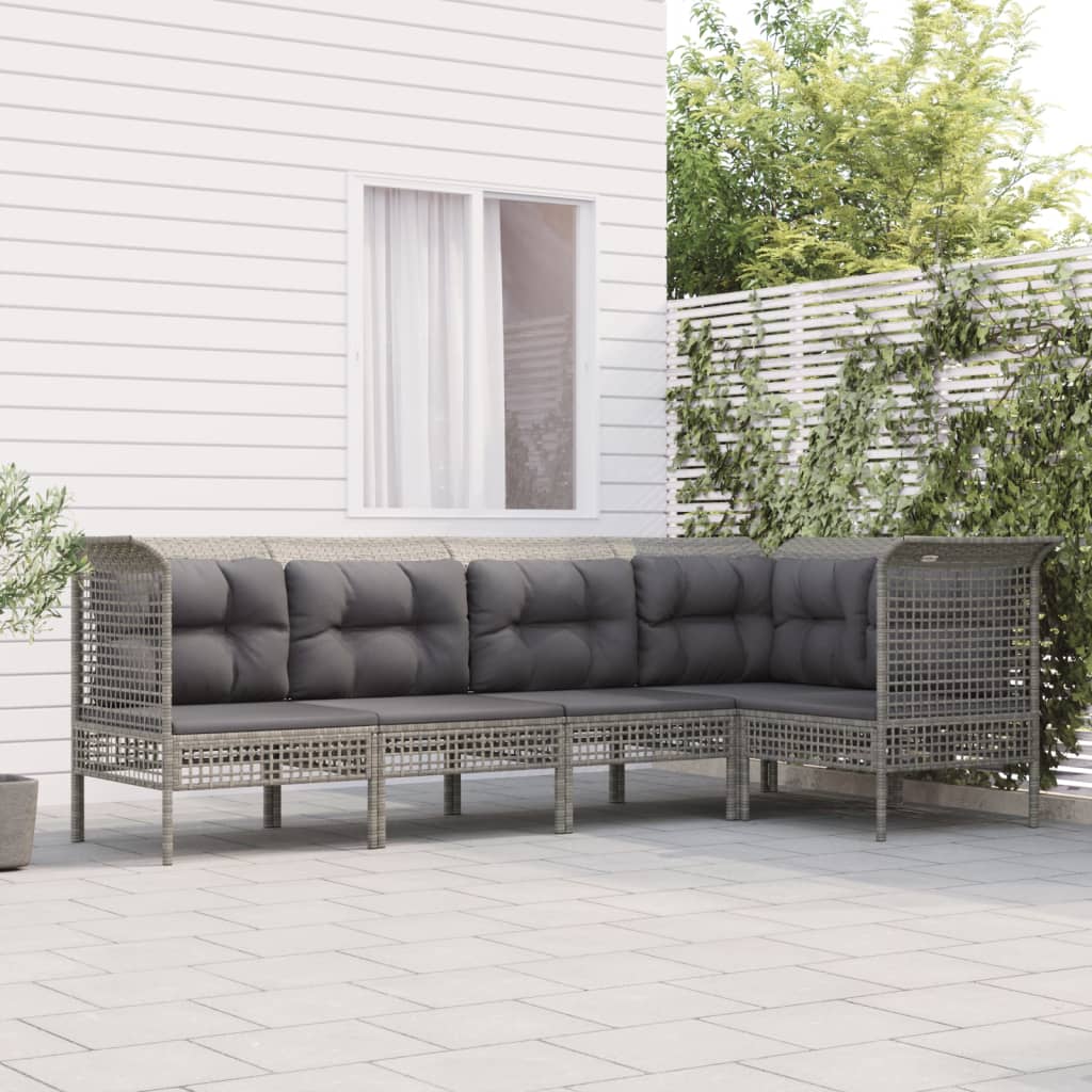 5-delige Loungeset met kussens poly rattan grijs is nu te koop bij PeponiXL, paradijselijk wonen!
