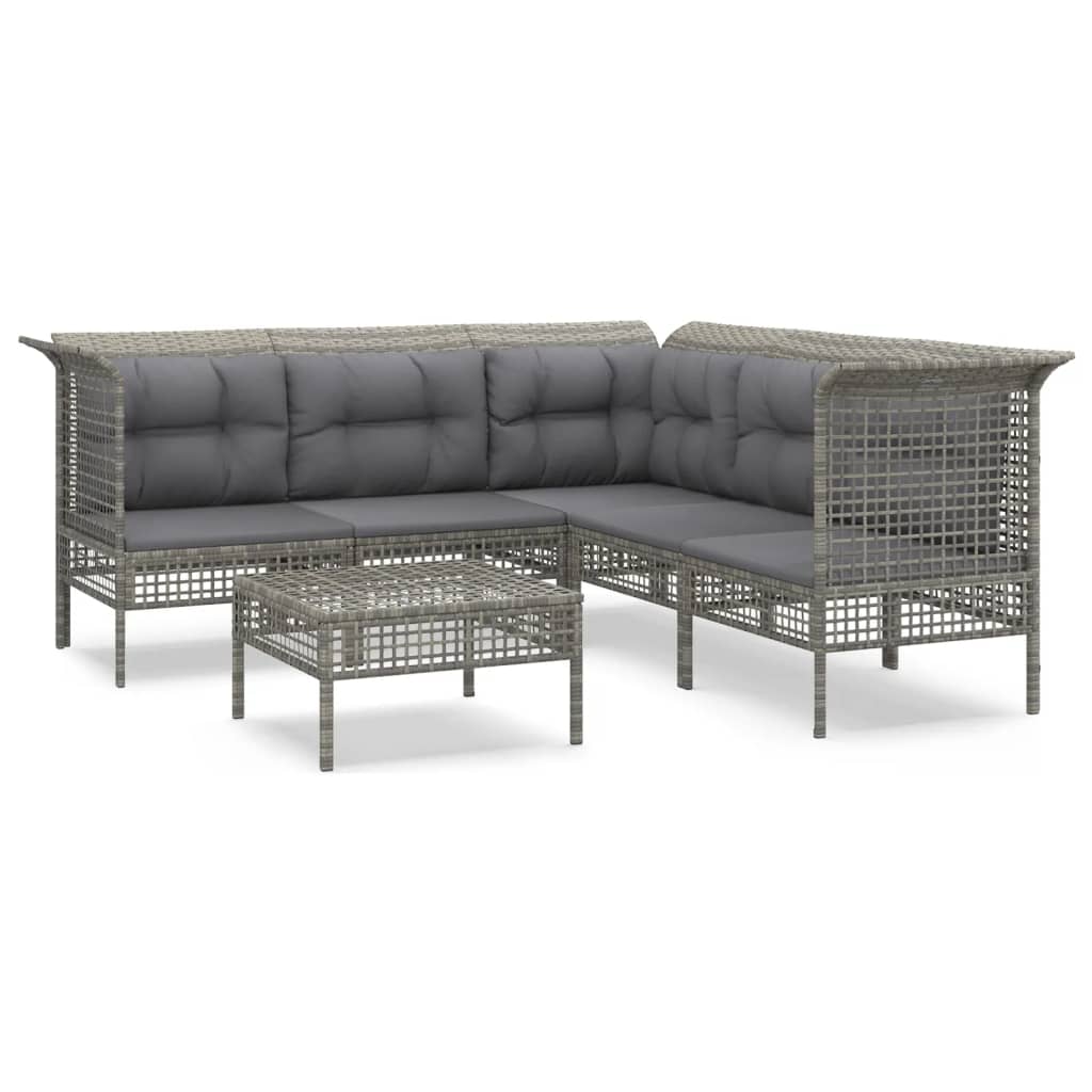 6-delige Loungeset met kussens poly rattan grijs is nu te koop bij PeponiXL, paradijselijk wonen!