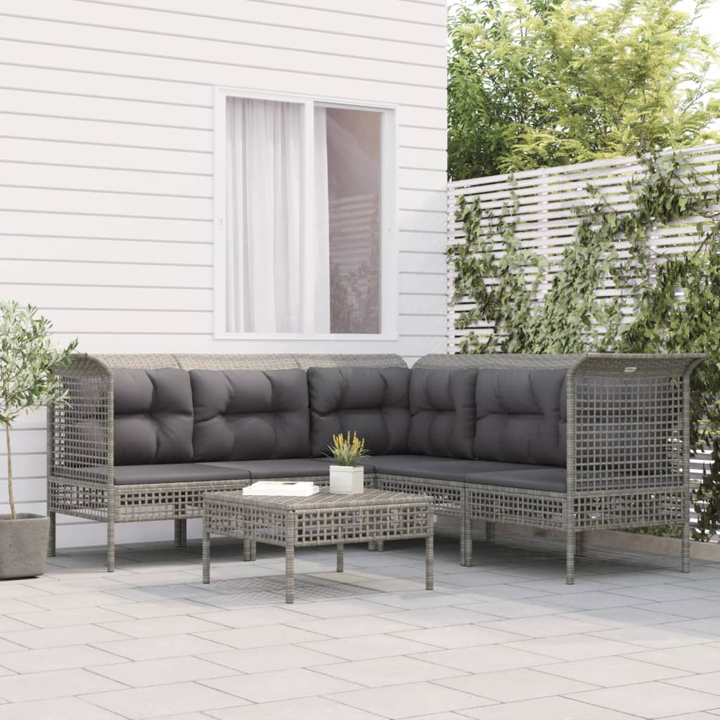 6-delige Loungeset met kussens poly rattan grijs is nu te koop bij PeponiXL, paradijselijk wonen!