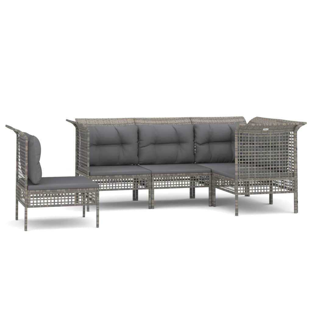 5-delige Loungeset met kussens poly rattan grijs is nu te koop bij PeponiXL, paradijselijk wonen!