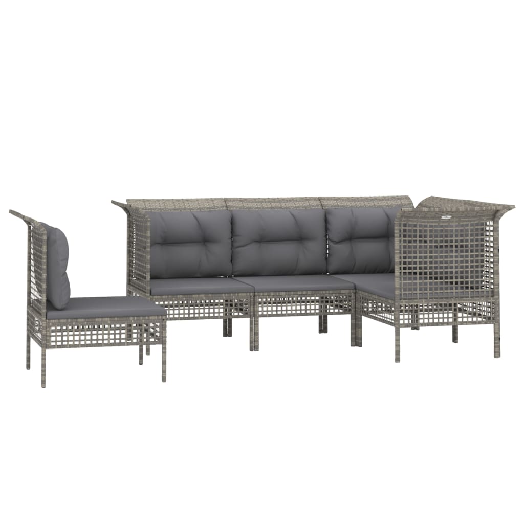 5-delige Loungeset met kussens poly rattan grijs is nu te koop bij PeponiXL, paradijselijk wonen!