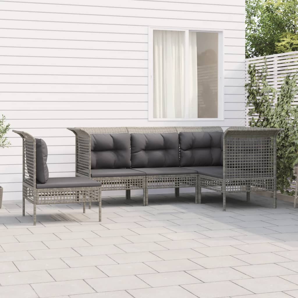 5-delige Loungeset met kussens poly rattan grijs is nu te koop bij PeponiXL, paradijselijk wonen!