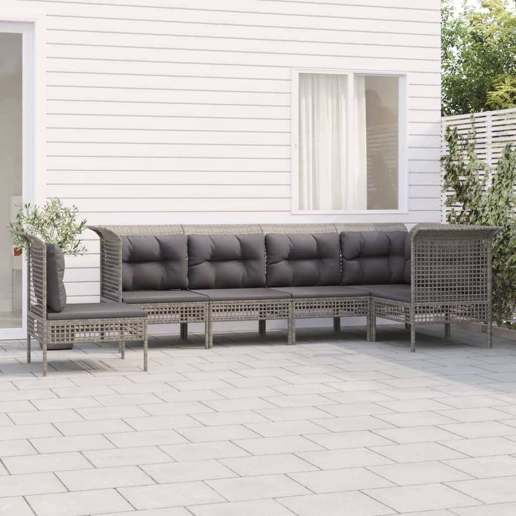 6-delige Loungeset met kussens poly rattan grijs is nu te koop bij PeponiXL, paradijselijk wonen!