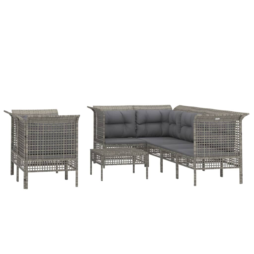 8-delige Loungeset met kussens poly rattan grijs is nu te koop bij PeponiXL, paradijselijk wonen!