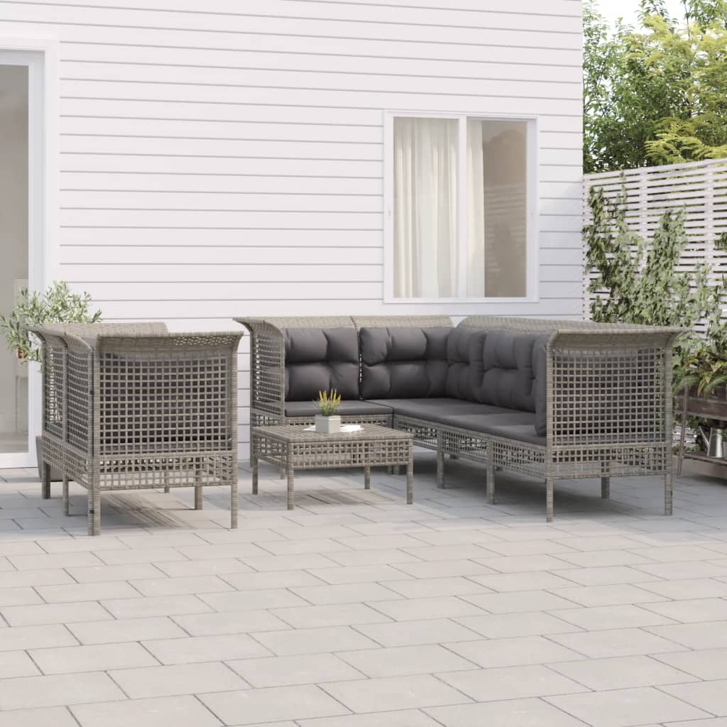 8-delige Loungeset met kussens poly rattan grijs is nu te koop bij PeponiXL, paradijselijk wonen!