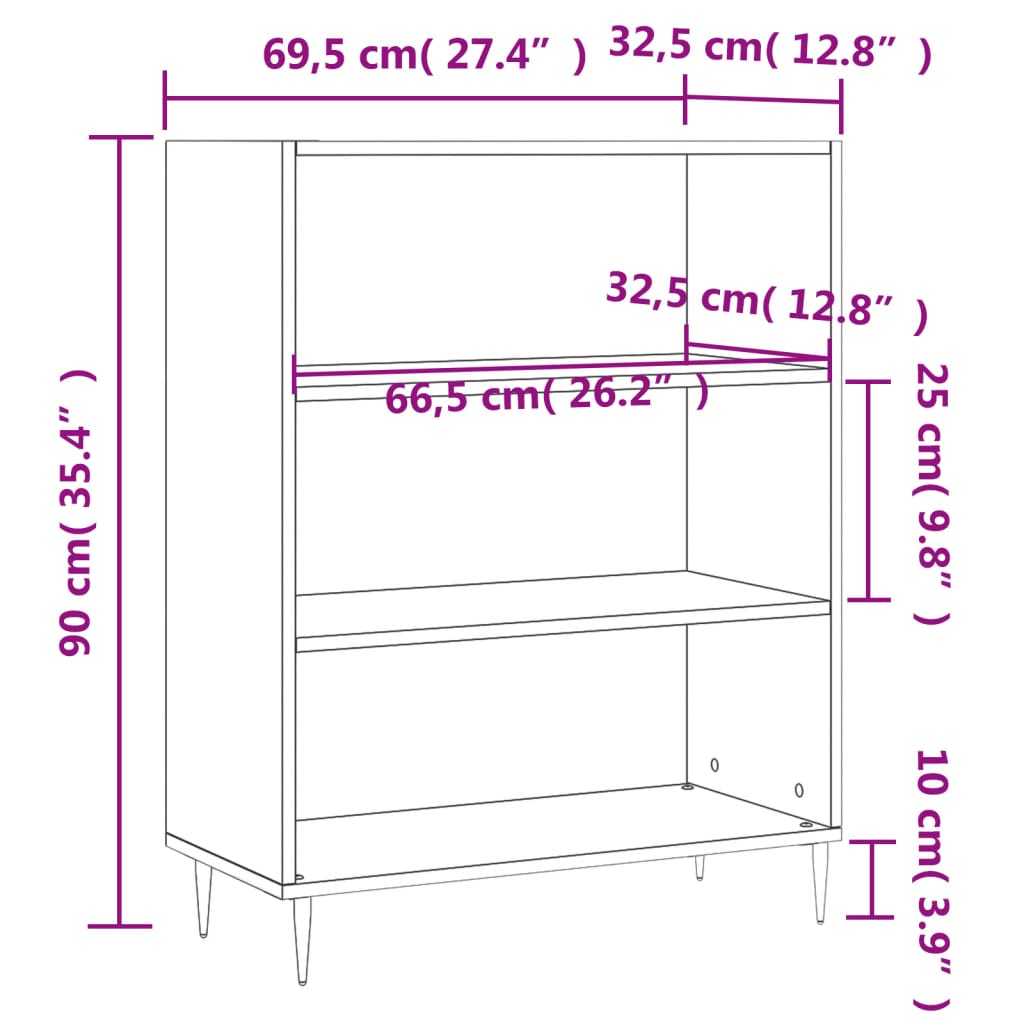 Boekenkast 69,5x32,5x90 cm bewerkt hout grijs sonoma eikenkleur is nu te koop bij PeponiXL, paradijselijk wonen!