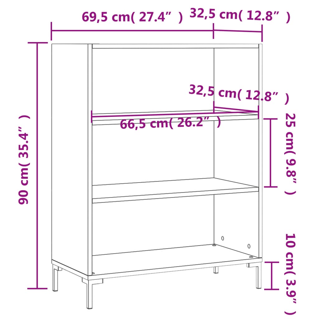 Boekenkast 69,5x32,5x90 cm bewerkt hout grijs sonoma eikenkleur is nu te koop bij PeponiXL, paradijselijk wonen!