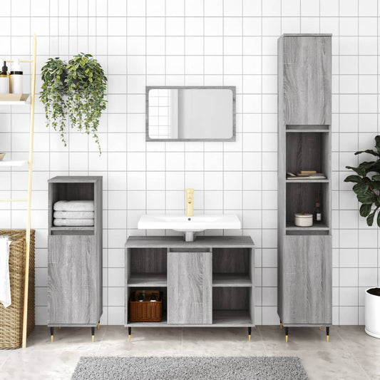 Badkamerkast 30x30x100 cm bewerkt hout grijs sonoma eikenkleur is nu te koop bij PeponiXL, paradijselijk wonen!