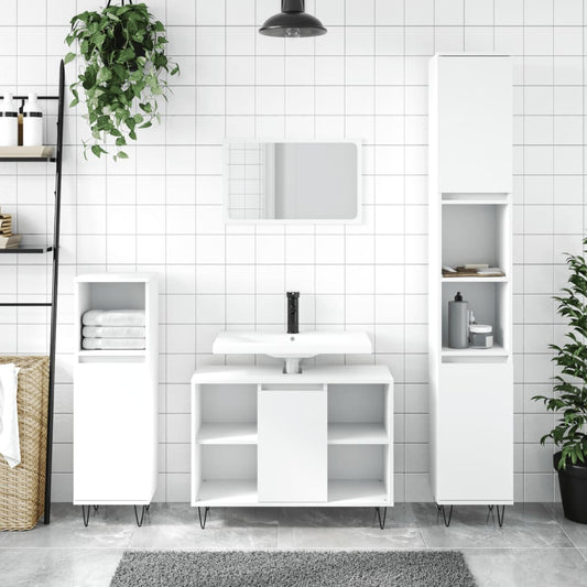Badkamerkast 30x30x100 cm bewerkt hout wit is nu te koop bij PeponiXL, paradijselijk wonen!