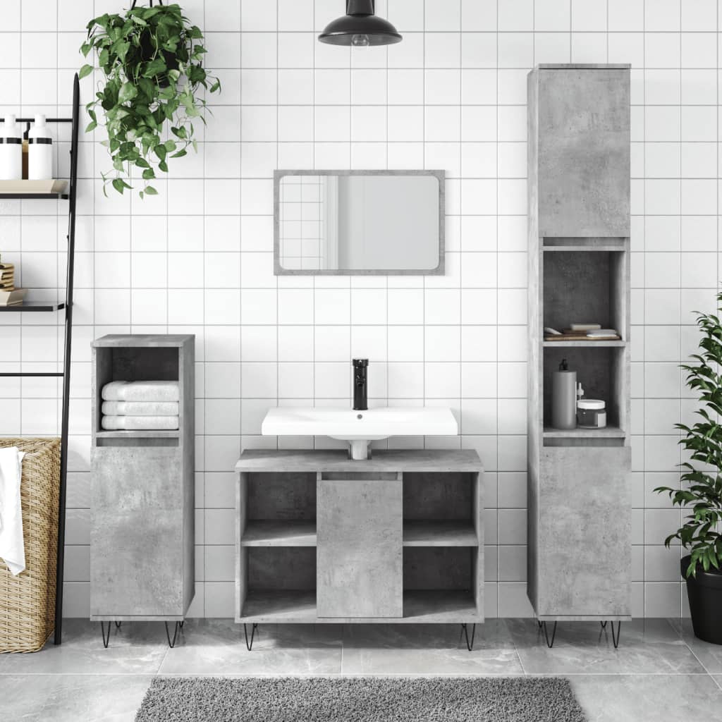 Badkamerkast 30x30x100 cm bewerkt hout betongrijs is nu te koop bij PeponiXL, paradijselijk wonen!